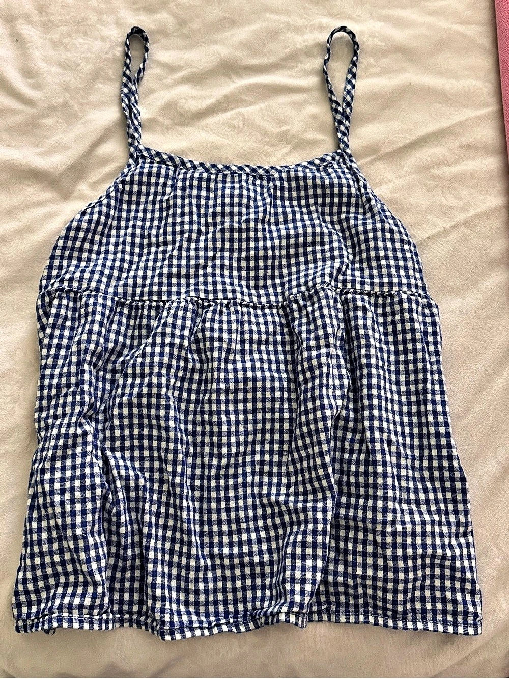 Blue & White Gingham Cropped Tank Small